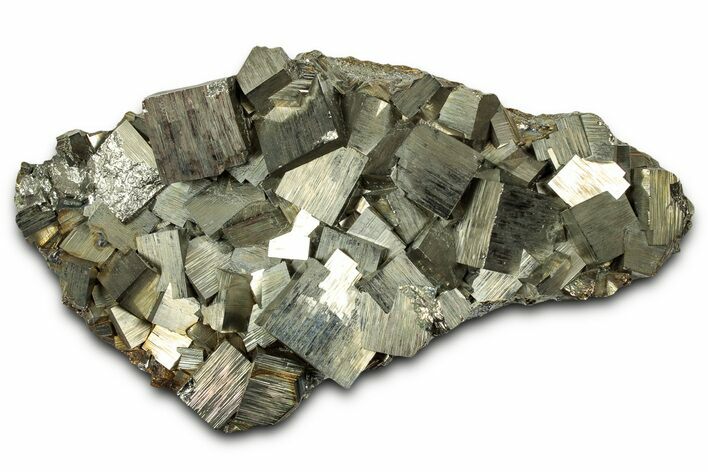 Gleaming Striated Cubic Pyrite Cluster - Peru #347584